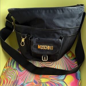 VTG Moschino Super Rare Extra Large Logo Red Wall Black Nylon Travel Bag